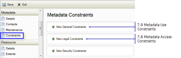 Metadata Constraints page: Metadata Access Constraints and Metadata Use Constraints