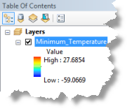Maximum and minimum values of the Minimum_Temperature layer