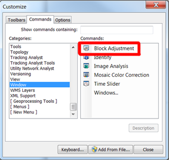 Block Adjustment command in the Customize Mode window