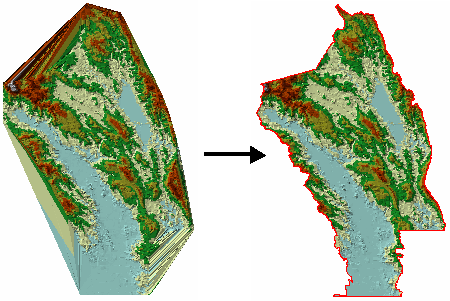 terrain results without and with a clip polygon