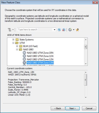 Browse to the coordinate system.