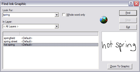 Find Ink Graphic dialog box