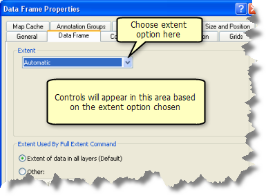 Setting the extent on the Data Frame tab of the Data Frame Properties dialog box