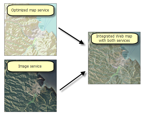 An ArcGIS Image Service combined with a map service