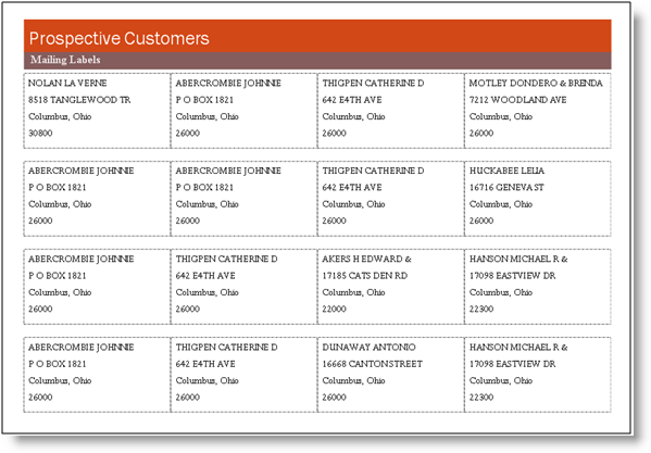 Sample Report: Creating mailing labels with a columnar style report