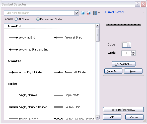 Symbol Selector dialog box for lines