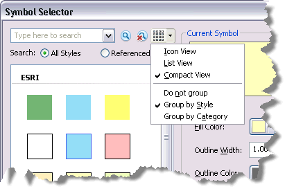 View setting on the Symbol Selector dialog box