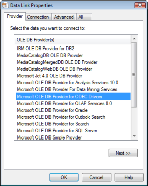 Creating an OLE DB connection