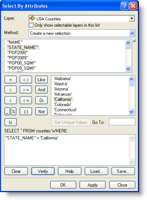 The Select By Attributes dialog box