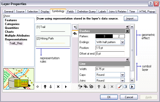 Modify the properties of representation rules from the Symbology tab on the Layer Properties dialog box.