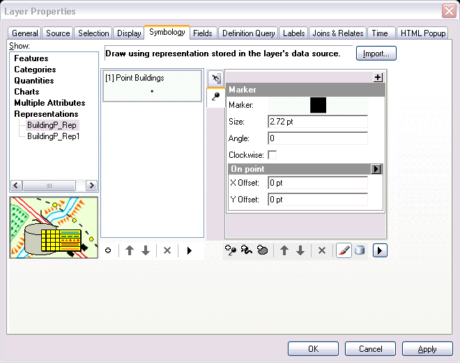 Layer Properties dialog box showing a representation