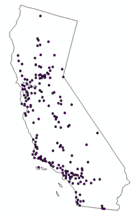 Point locations of ozone monitoring stations