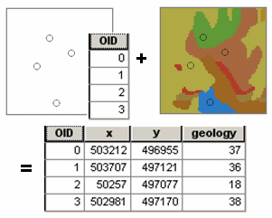 Sampling a raster with points creates a table of values at those points.