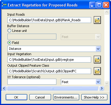 Model tool with all its parameters