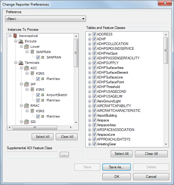 Change Reporter Preferences dialog box