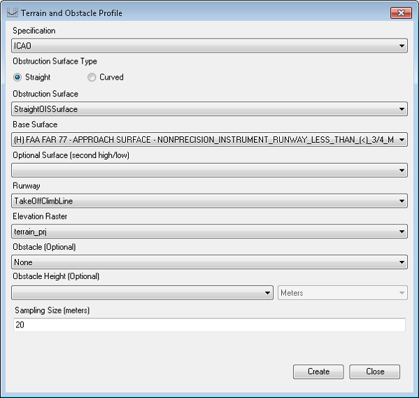 Terrain and Obstacle Profile dialog box