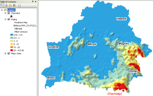 Geostatistical Analyst application for radiocesium contamination