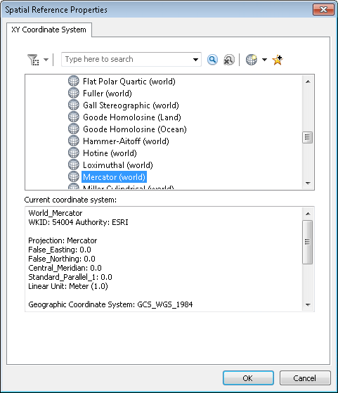 Spatial Reference Properties dialog box