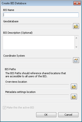 Create BIS Database dialog box