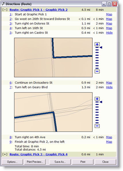 Driving directions for the quickest route