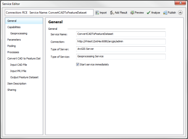 The Service Editor Window