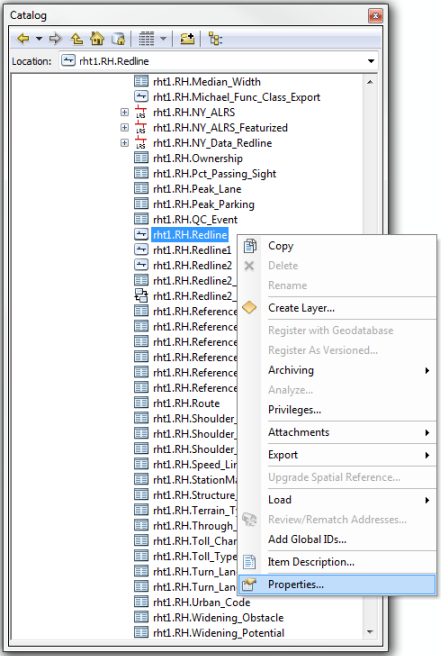 Redline feature class properties