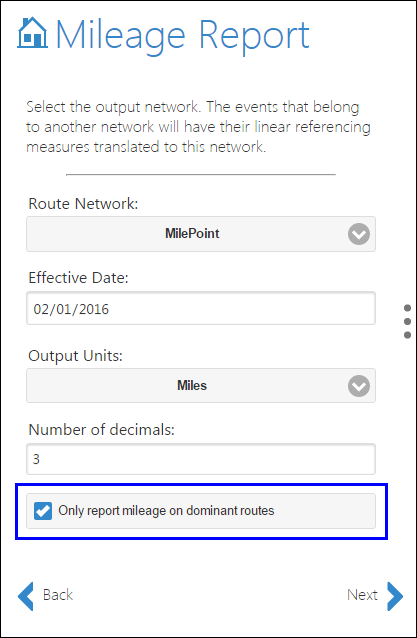 Only report mileage on dominant routes