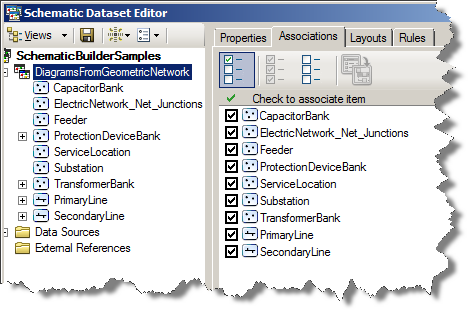 Imported schematic feature classes are associated with the diagram template