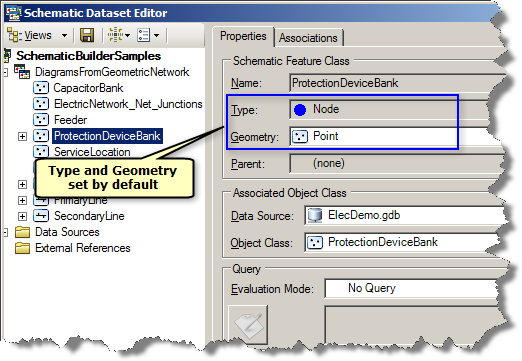 Type and geometry for the imported schematic feature classes