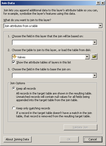 Join Data dialog box - initial content