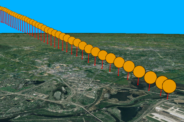 Example of elevated lines in ArcGlobe