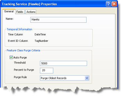 The General tab of the Tracking Service Properties dialog box