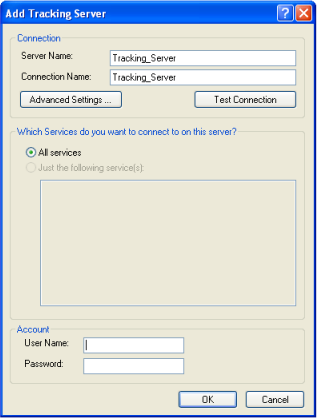 The Add Tracking Server dialog box