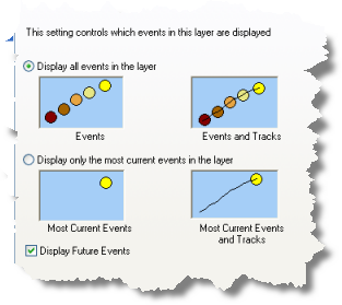 Options for displaying only the most current events and future events in a tracking layer