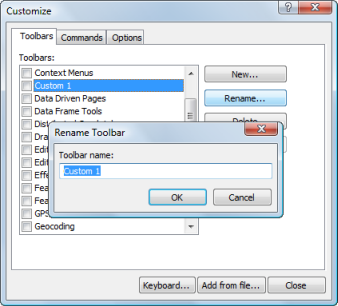 Customize dialog box