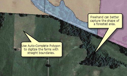 Using the Auto-Complete tools in combination to digitize land cover features
