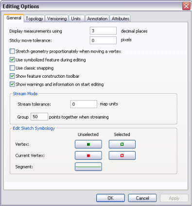 Editing Options dialog box