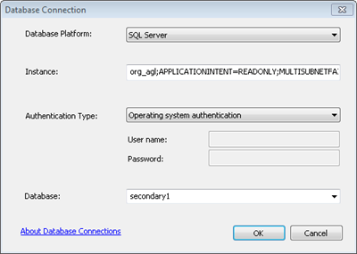 Connection to a secondary SQL Server database through an AlwaysOn Availability Group listener