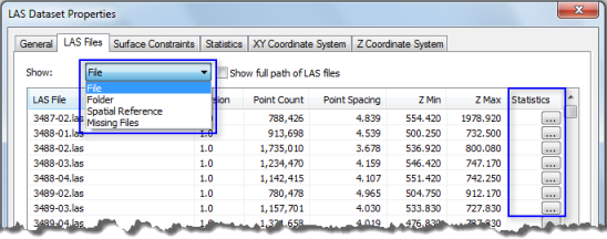 LAS Dataset Properties dialog box - LAS Files tab