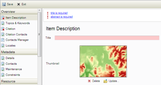 Metadata is validated as you type in the ArcGIS metadata editor