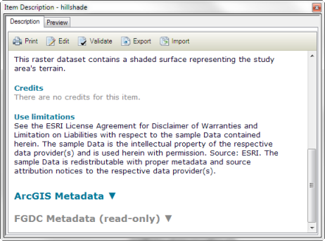 An item's full metadata appears under the brief description