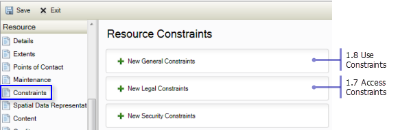 Resource Constraints page: Access Constraints and Use Constraints