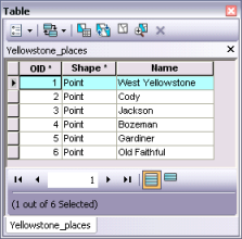 The attribute table for the point feature class created by converting the graphics to features
