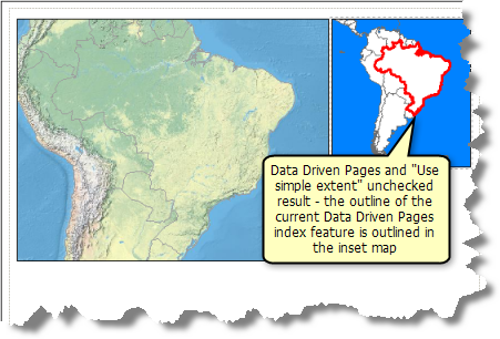 Example map where Data Driven Pages are being used and Use simple extent is unchecked for the extent indicator