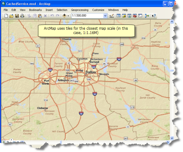 Map image of tiled service layer