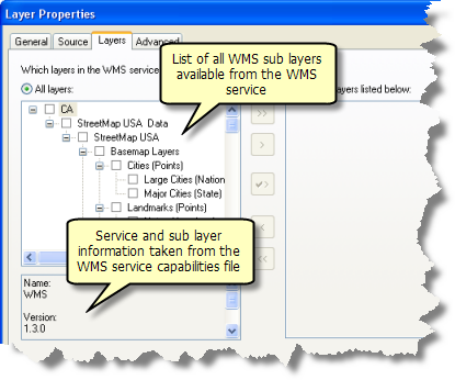 WMS service Layers tab