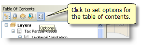 Opening the options for the table of contents