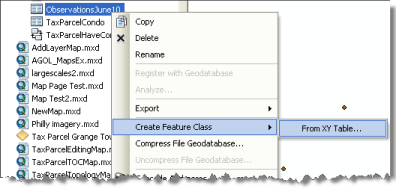 Creating a feature class from x,y data in the Catalog window
