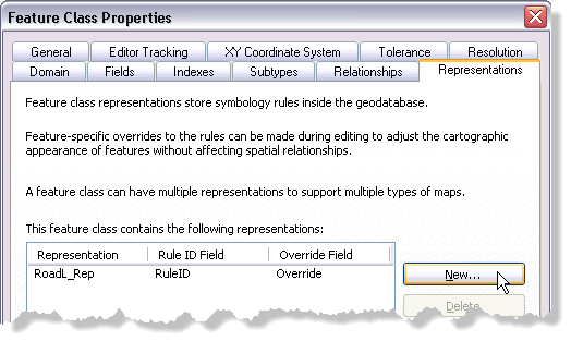 Create a new representation from the Representations tab on the Feature Class Properties dialog box in ArcCatalog