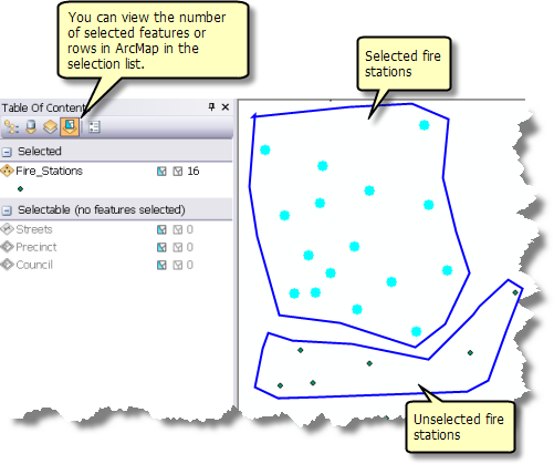 Viewing selections on layers and tables